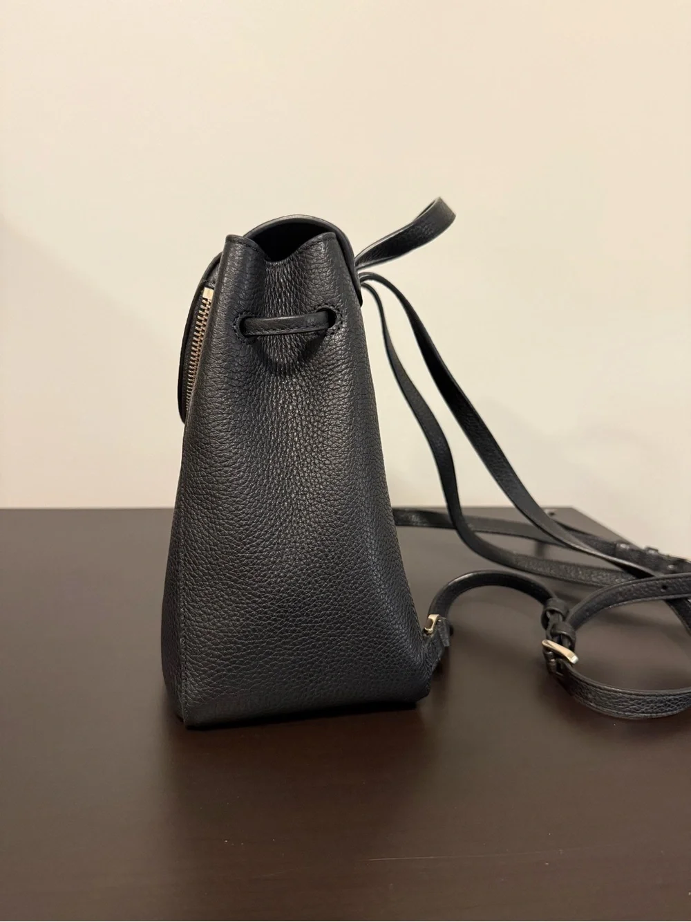 Kate Spade New York Black Pebbled Leather Flap Backpack